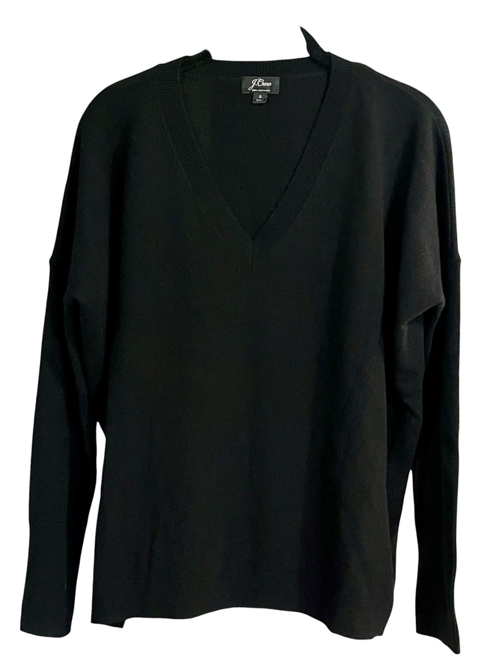 J.Crew Cashmere V Neck Sweater Black Oversized Slouchy Minimalist S